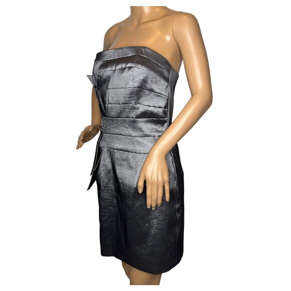 2000s Jessica McClintock Charcoal Strapless Cocktail Dress medium - Picture 2 of 12